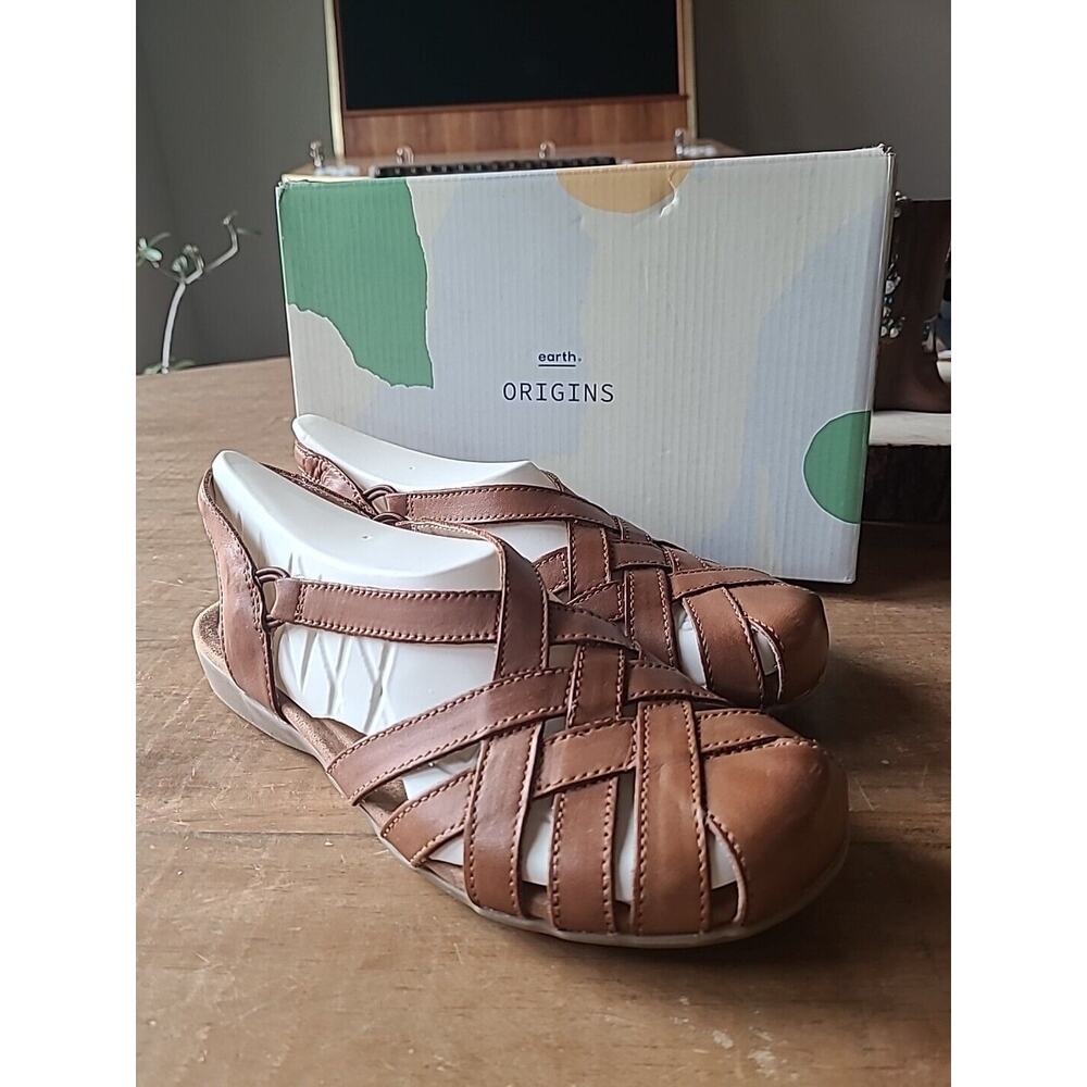 Earth Origins Womens 9 Leather‎ Sling Back Berri Strappy Sandals Fisherman NEW
